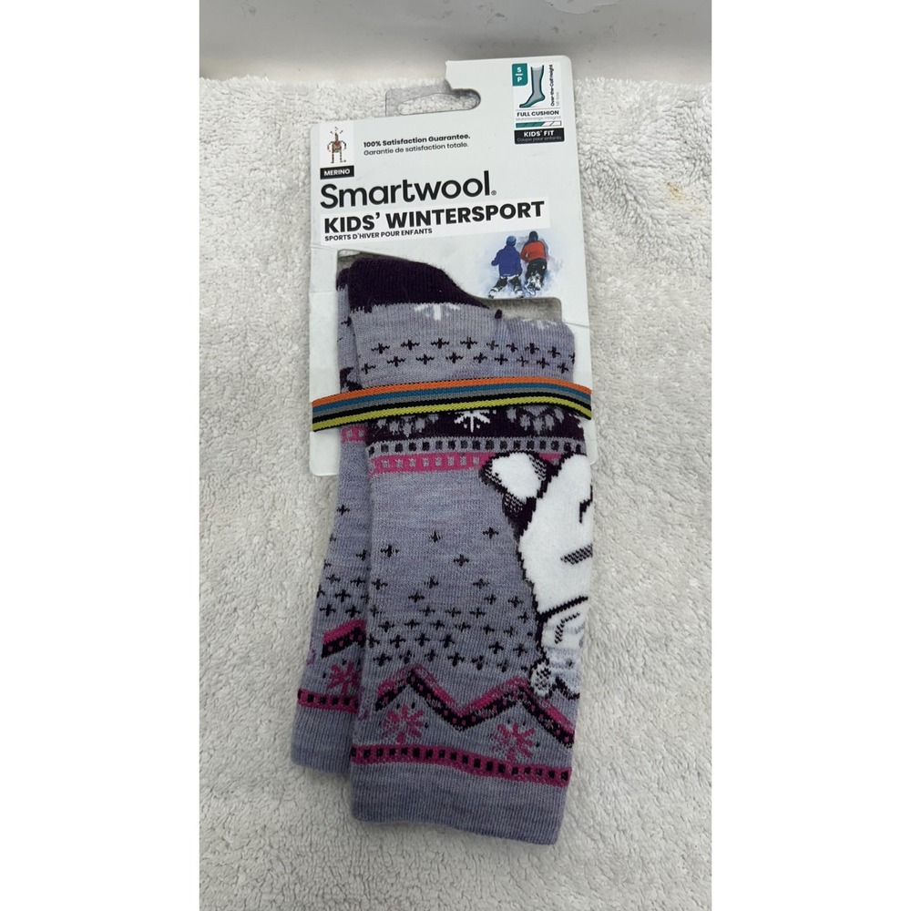 Smartwool Kids Size S Gray Wintersport Full Cushion Bear Pattern Calf Socks